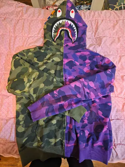 Bape purple green color camo shark hoodie size 2XL, View more
