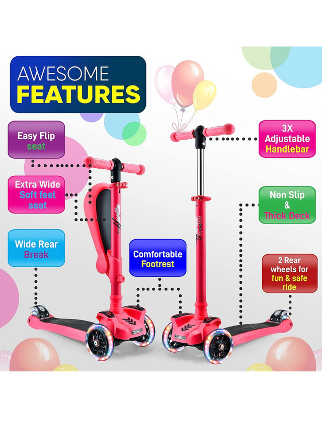 3 Wheeled Scooter for Kids - 2-in-1 Sit/Stand Child Toddlers Toy in Toys & Games in Calgary - Image 3
