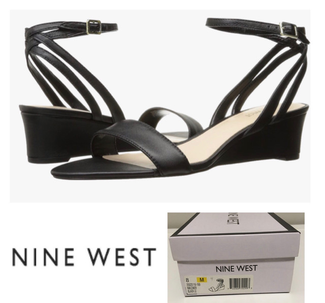 NINE WEST - 8 - NWT - BLACK LEATHER LEWER STRAPPY WEDGE SANDALS in Women's - Shoes in Kingston