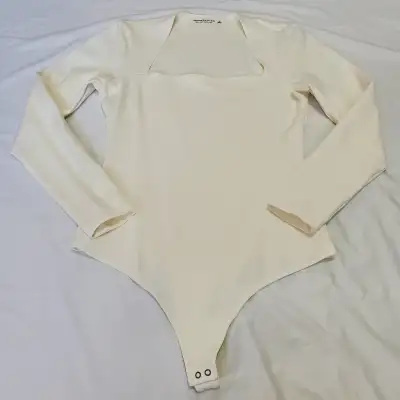 Abercrombie Long-Sleeve Ponte Squareneck Bodysuit - Cream/Medium