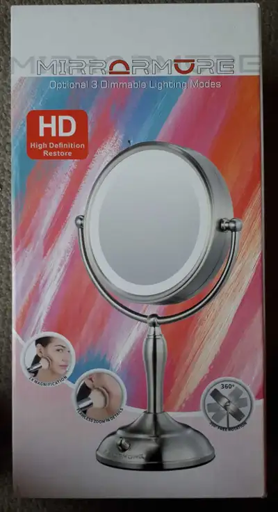 New 16" tall, 8 1/2 10x/1x mirror with 3 light settings. 4 AA Batteries or adapter. Very solid, non-...