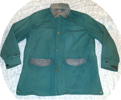 Vintage Walls Western Wear Moss duck canvas coat. Blanket lined. Distressed wear collar and pockets....