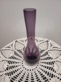 Amethyst Coloured Footed Bulbous Glass Bud Vase