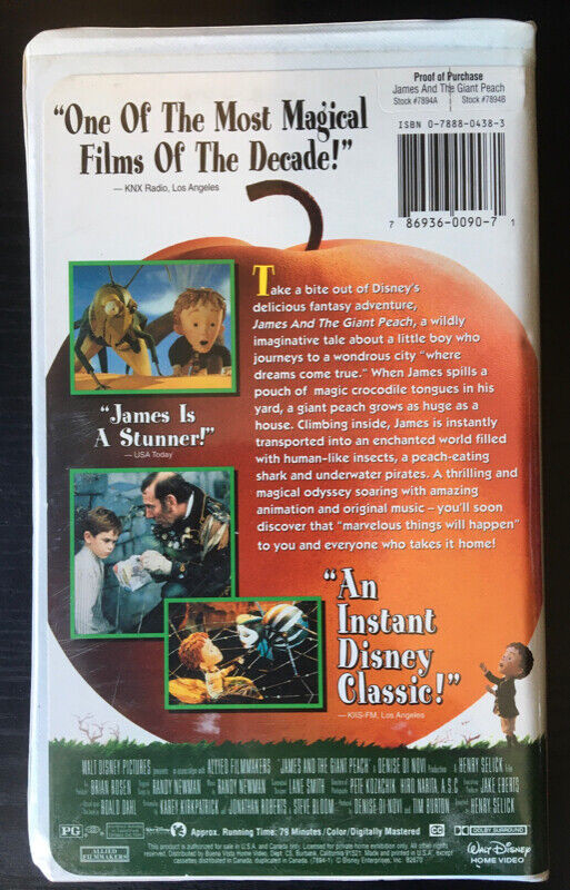VHS - James and the Giant Peach (en anglais) dans CD, DVD et Blu-ray  à Ville de Montréal - Image 2