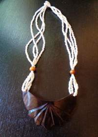 White / Brown Beaded Shell Necklace
