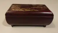 Vintage K S Sato Seiki Lacquer Cherry Wood Musical Jewellery Box