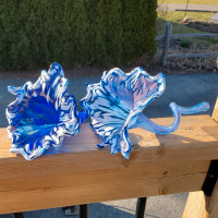 Blue Hand Blown Glass Flowers