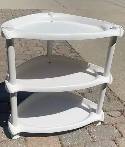 3-Tier White Plastic Corner Shelf / Storage Rack, View more