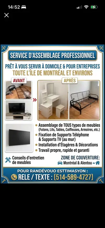 Service d'assemblage de meubles & Montage TV professionne, View more