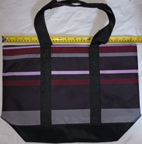 NEW Joe Fresh Waterproof Tote Bag, Black, Grey Purple Stripes