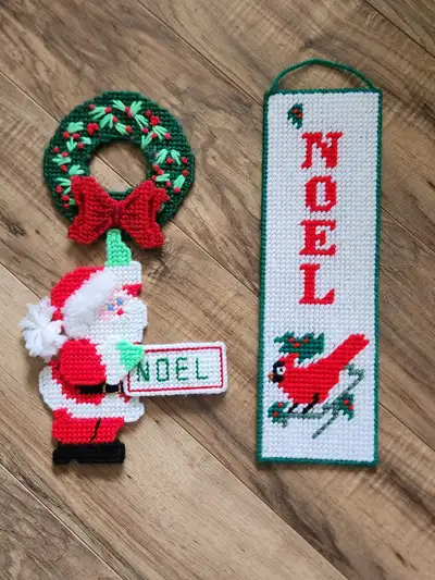HANDMADE cross-stitch Christmas decor (sold together), View more