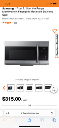 Brand new Samsung 1.7 cu. ft. Over the Range Microwave