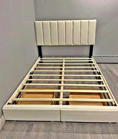 White Queen bed with Pull -Out (2) drawers ( New in Box ) , View more