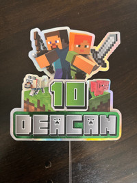 Minecraft cake topper with custom name and age