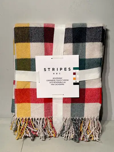 HBC Hudsons Bay Comp Stripes Cashmere Reversible Throw Blanket, View more