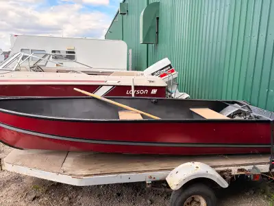 12’ lund aluminum boat. with Eska 7.5 hp 2 stroke motor that could use tune up. comes with trailer h...