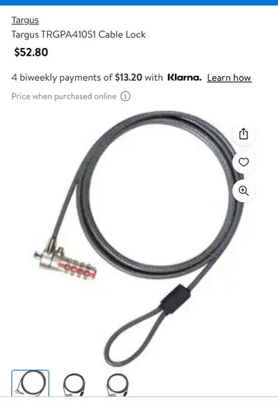 Targus TRGPA410S1 Cable Lock laptop locker, View more