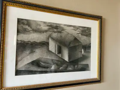 Original Surreal Graphite Drawing – Framed – Signed 2001, View more