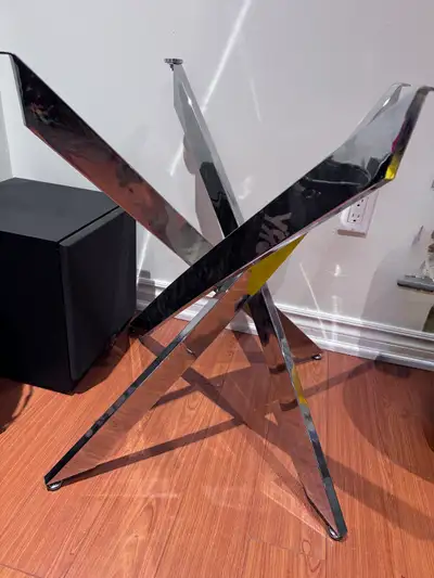 Glass table with chrome stand, View more
