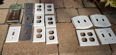 WHITE PVC STAINLESS STEEL WALL LIGHT PLUG SWITCH PLATES ALL $10., View more