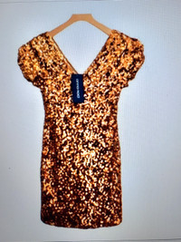 Party dress size L gold sparkling short sleeve