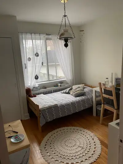 We’re looking to sublet a bright, south-facing room with two closets in our cozy downtown apartment...