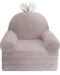 Kids Couch Fold Out Soft Toddler Chairs, Gray with Bunny Ears