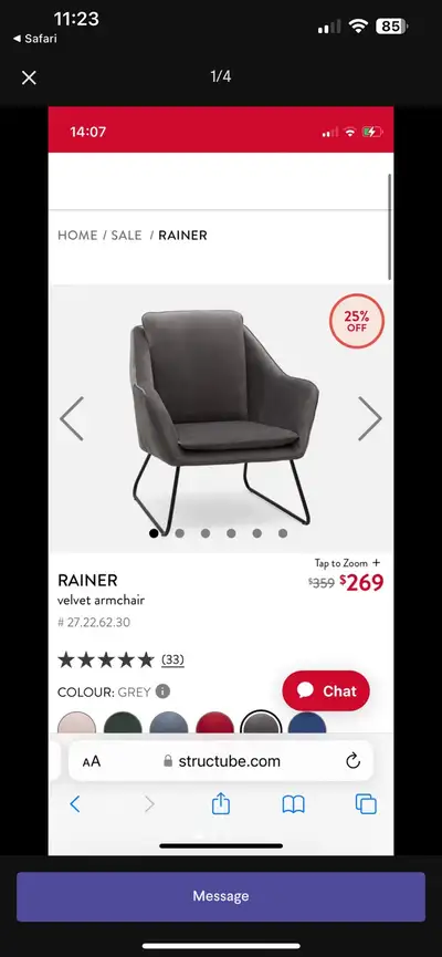 Rainer Structube suede Chair, View more