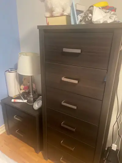 A chest of drawers with six drawers, and a nightstand with two d, View more