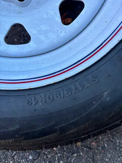 Set of three trailer tires only, two with approx 1000kms use, and one new spare, ultra crt, ST175/80...