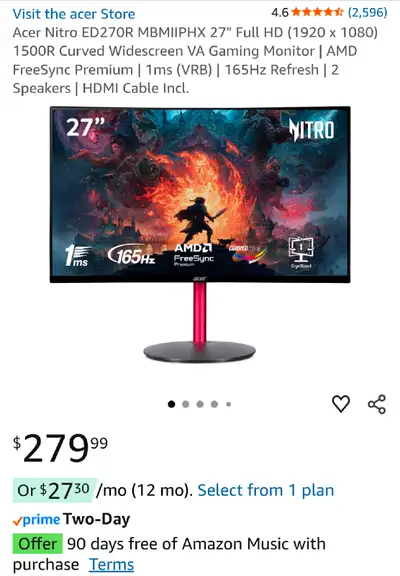 27" Curved Gaming Monitor, View more