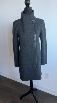 Super chic wool coat from Mango with leather detail size XXS US 
