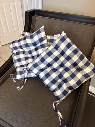 4 Brand new cushions Blue and white check pattern $25 all 4
