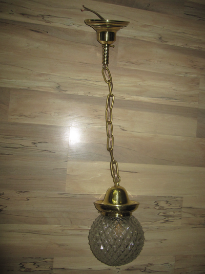 ANTIQUE 6 INCH GLASSD SHADE VINTAGE HANGING BRASS LIGHT FIXTURE, View more