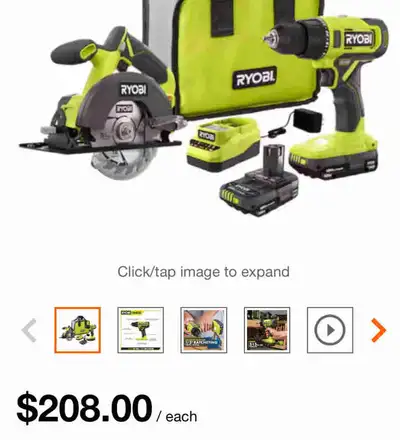Ryobi drill and saw package, View more