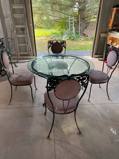 Glass dining table and 4 chairs, View more