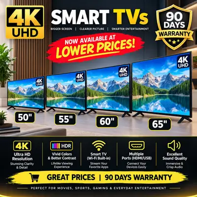 4K UHD Smart TVs 50”–65” | Great Prices | 90-Day Warranty, View more