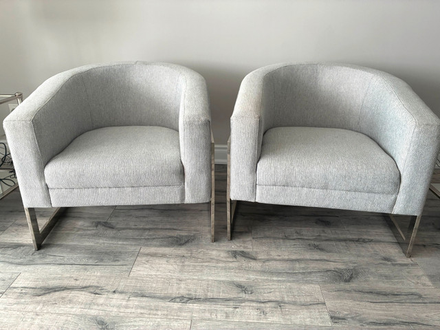 ~ NEGOTIABLE! $5000 Ethan Alan Armchairs ~ Grey Fabric, Chrome ~ in Couches & Futons in City of Toronto
