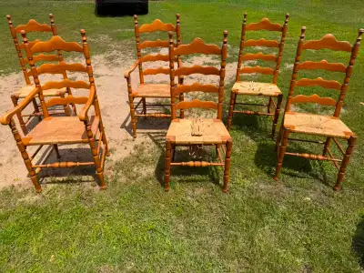 Set of 6 Solid Wood Ladder Back Rush Seat Dining Chairs, View more