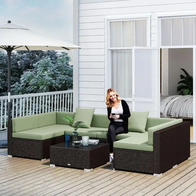 7 Pieces Outdoor Rattan Furniture Set, Patio Wicker Sectional Co in Patio & Garden Furniture in Markham / York Region - Image 3