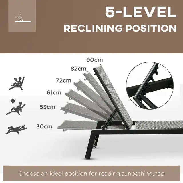 Outdoor Rattan Wicker Patio Lounger Chair Sun Lounger w/ 5-Posit in Patio & Garden Furniture in Markham / York Region - Image 6