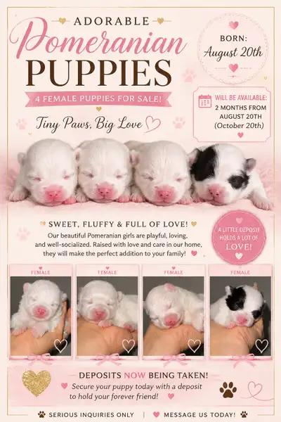 pomerainian puppies (females available October 20th), View more