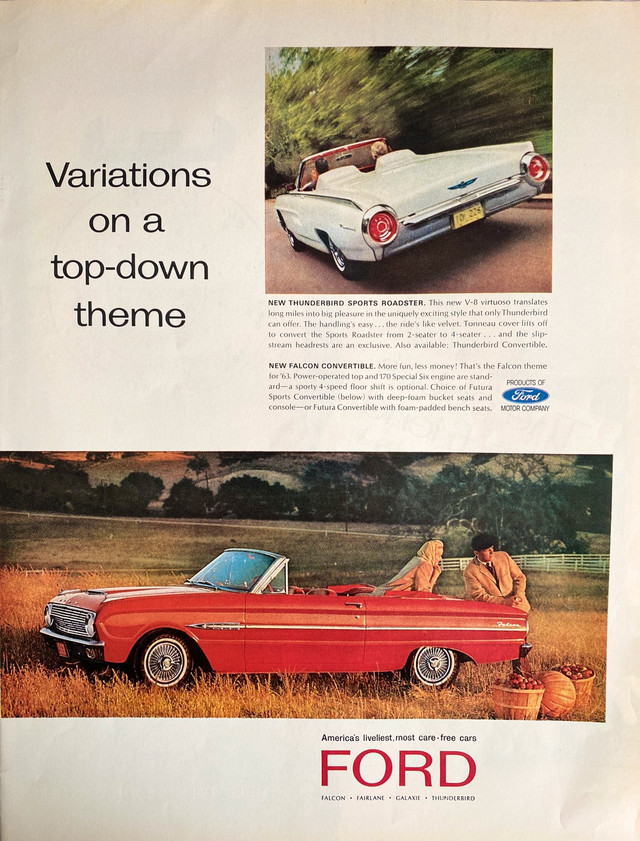 1963 Ford T-Bird/Falcon Convertibles Original Ad in Arts & Collectibles in North Bay
