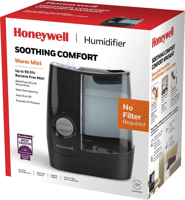 Honeywell HWM845BC Soothing Comfort Warm Mist Humidifier, Black, in Heaters, Humidifiers & Dehumidifiers in Winnipeg