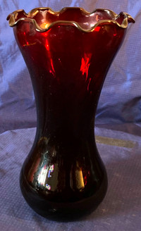 Antique Ruby Red Hand Blown Glass 7" Vase