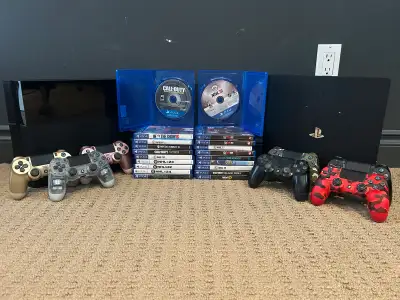 2 PS4 1-500 GB 1-1 TB 7- controllers. 2 have stick drift. 20- games Everything is used. All in decen...