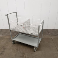 Office Mail Cart W/Wheels 2 Shelf Wire Mesh Basket Trolley K6713