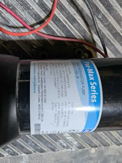 I have an almost new Jabsco 4GPM Fresh water pump, runs on 12V. It was installed for less than a wee...