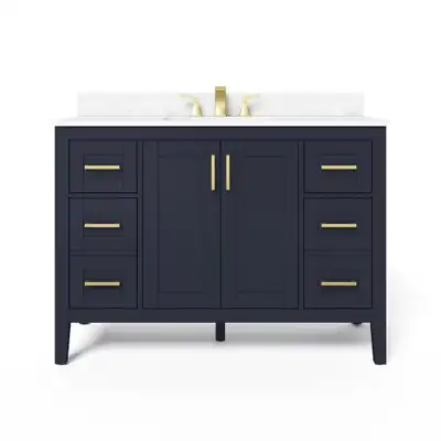 48” Navy Bathroom Vanity, Carrera Stone Top – BOXED NEW, View more