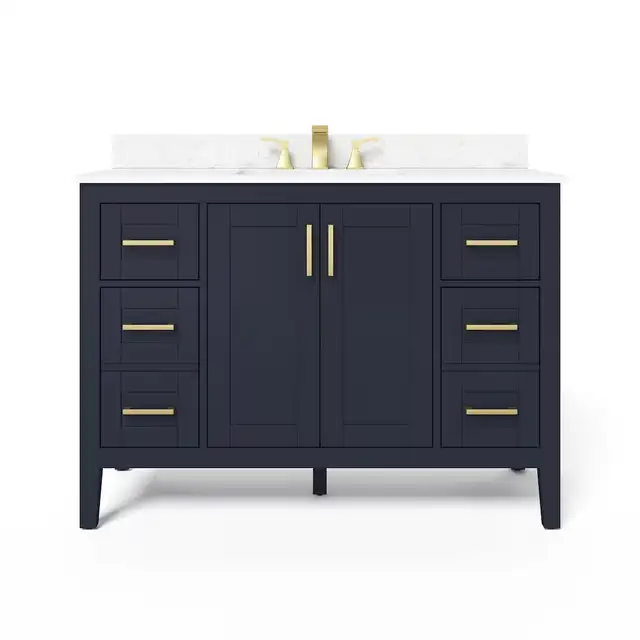 48” Navy Bathroom Vanity, Carrera Stone Top – BOXED NEW in Cabinets & Countertops in Oakville / Halton Region - Image 2